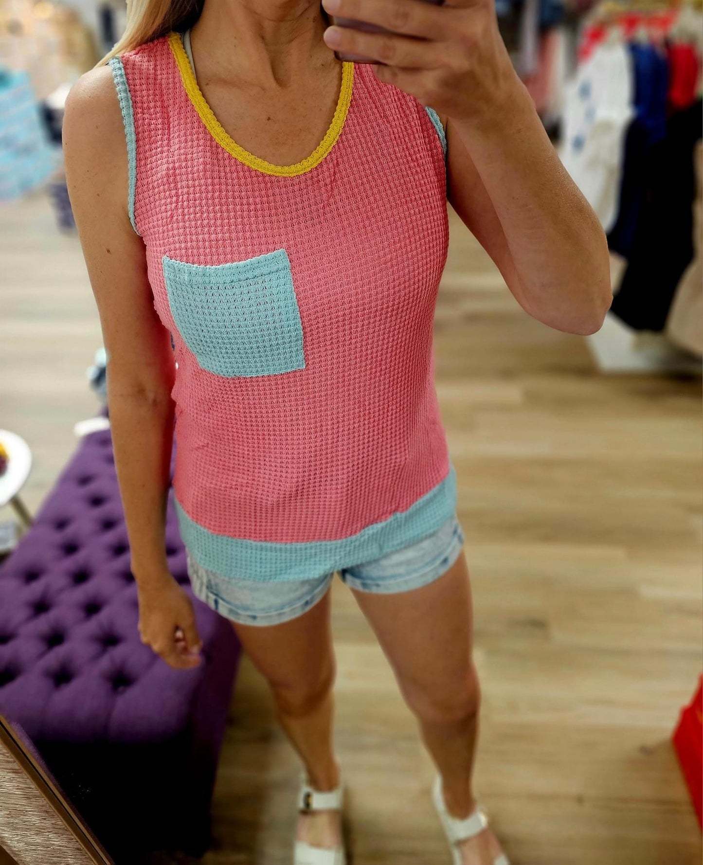 Color Block Waffle Knit Tank