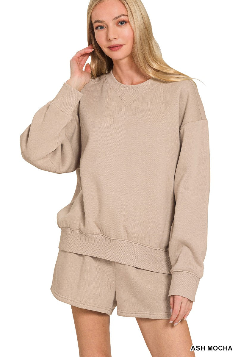 Trending Times- Fleece Long Sleeve Sweatshirt & Shorts Set