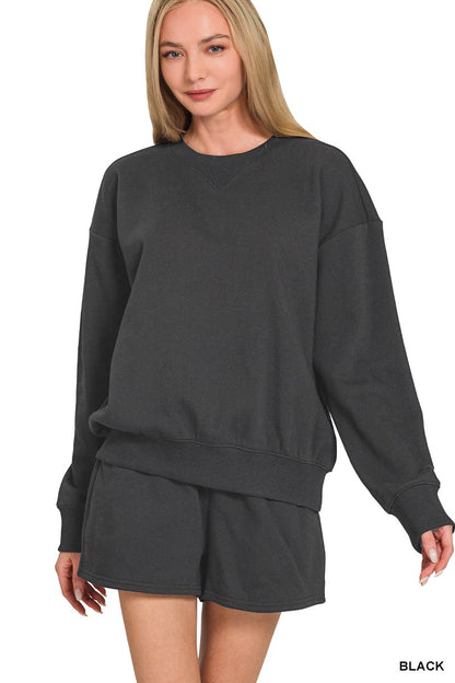 Trending Times- Fleece Long Sleeve Sweatshirt & Shorts Set