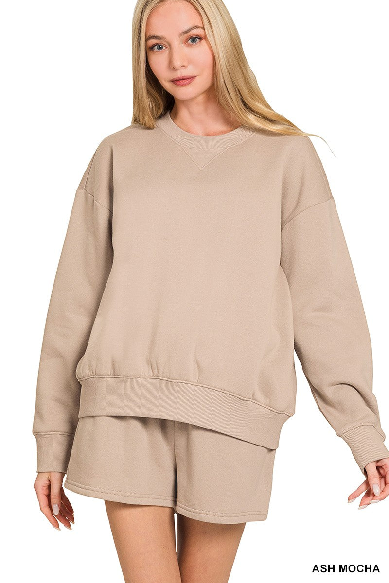 Trending Times- Fleece Long Sleeve Sweatshirt & Shorts Set
