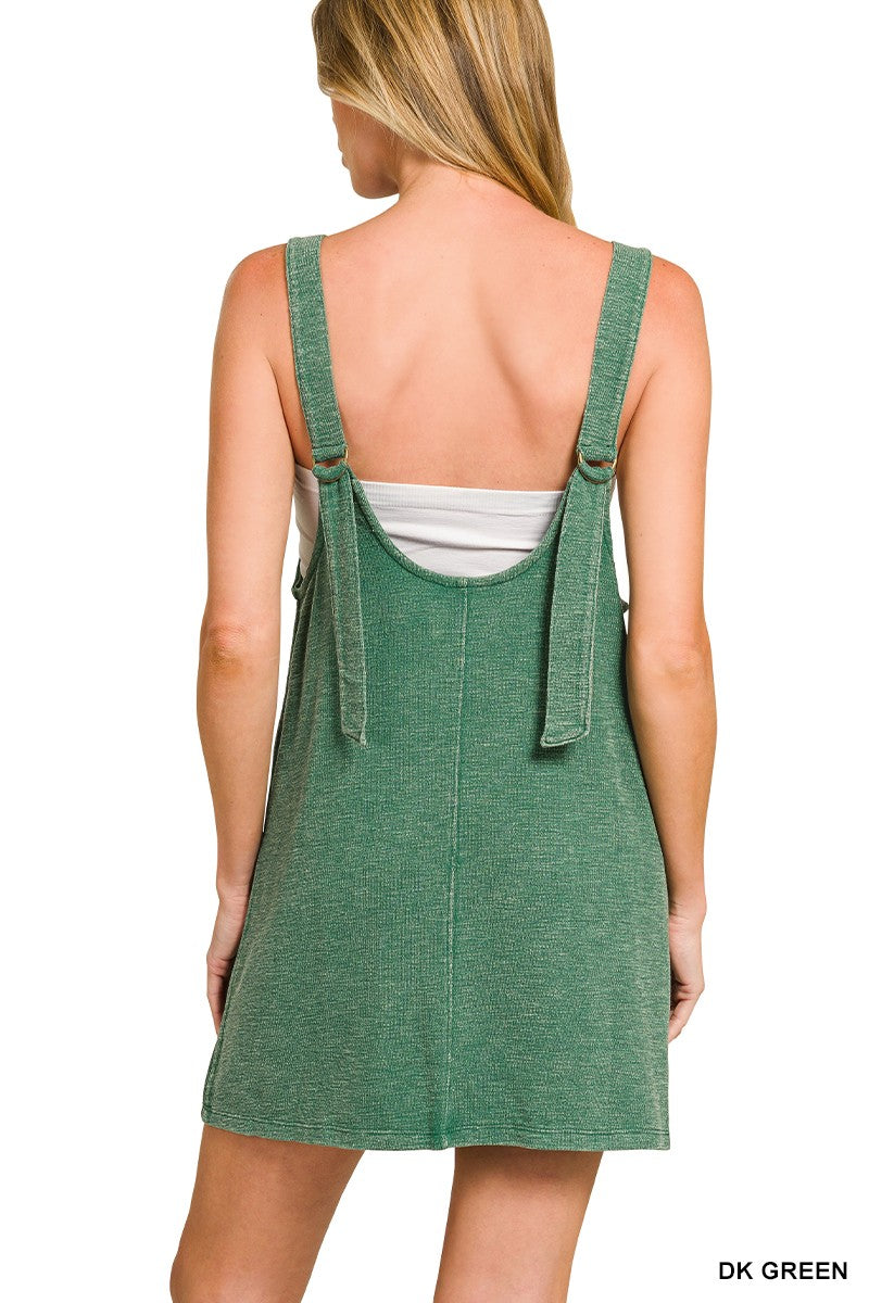 Kenzie- Washed Slub Adjustable Strap Overall Dress