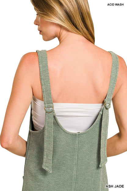 Kenzie- Washed Slub Adjustable Strap Overall Dress