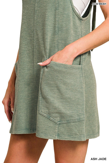 Kenzie- Washed Slub Adjustable Strap Overall Dress