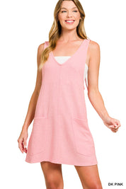 Kenzie- Washed Slub Adjustable Strap Overall Dress