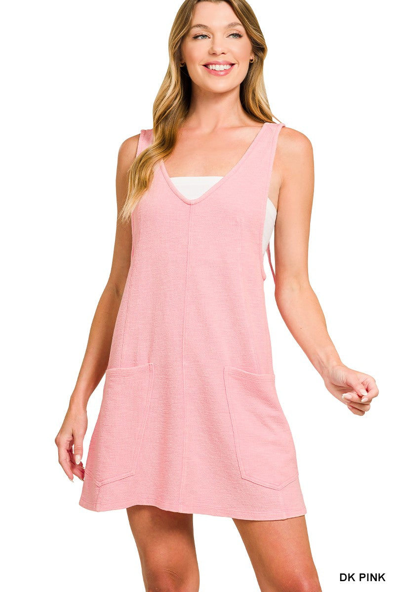 Kenzie- Washed Slub Adjustable Strap Overall Dress