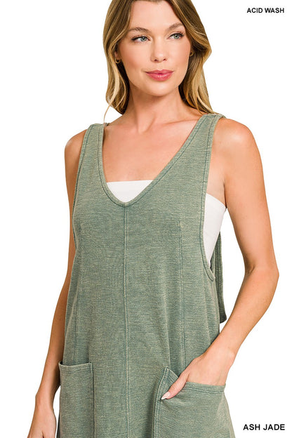 Kenzie- Washed Slub Adjustable Strap Overall Dress