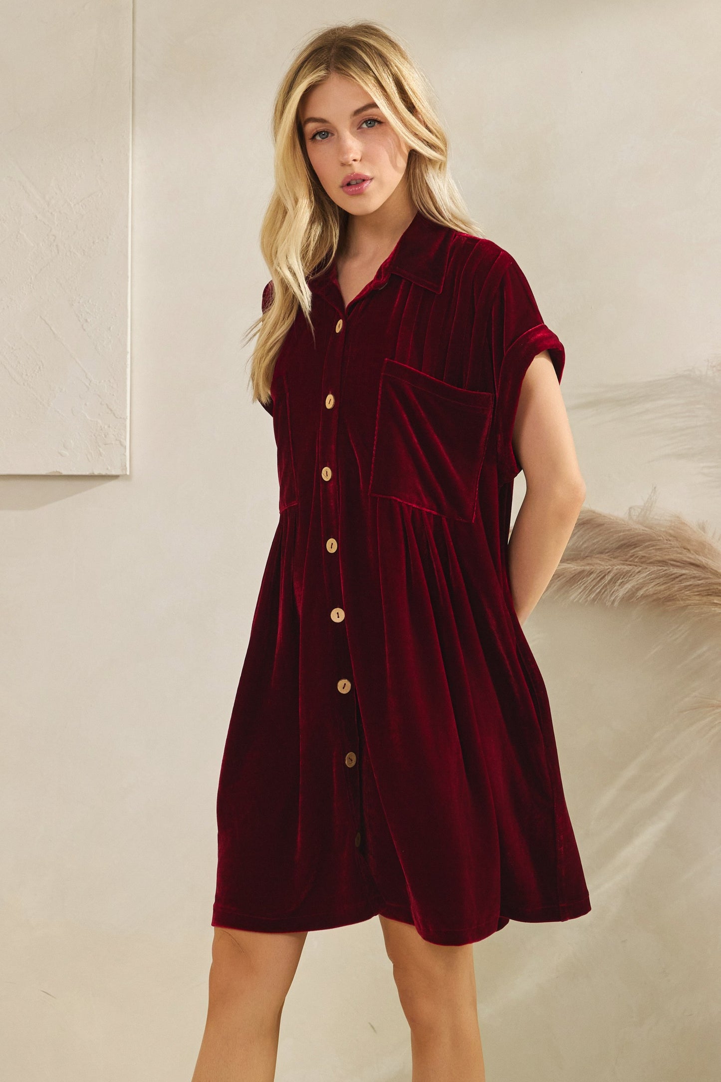 Velvet Pleat Dress