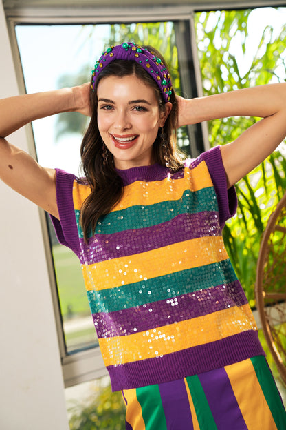 ORPHEUS- Mardi Gras Sleeveless Sweater