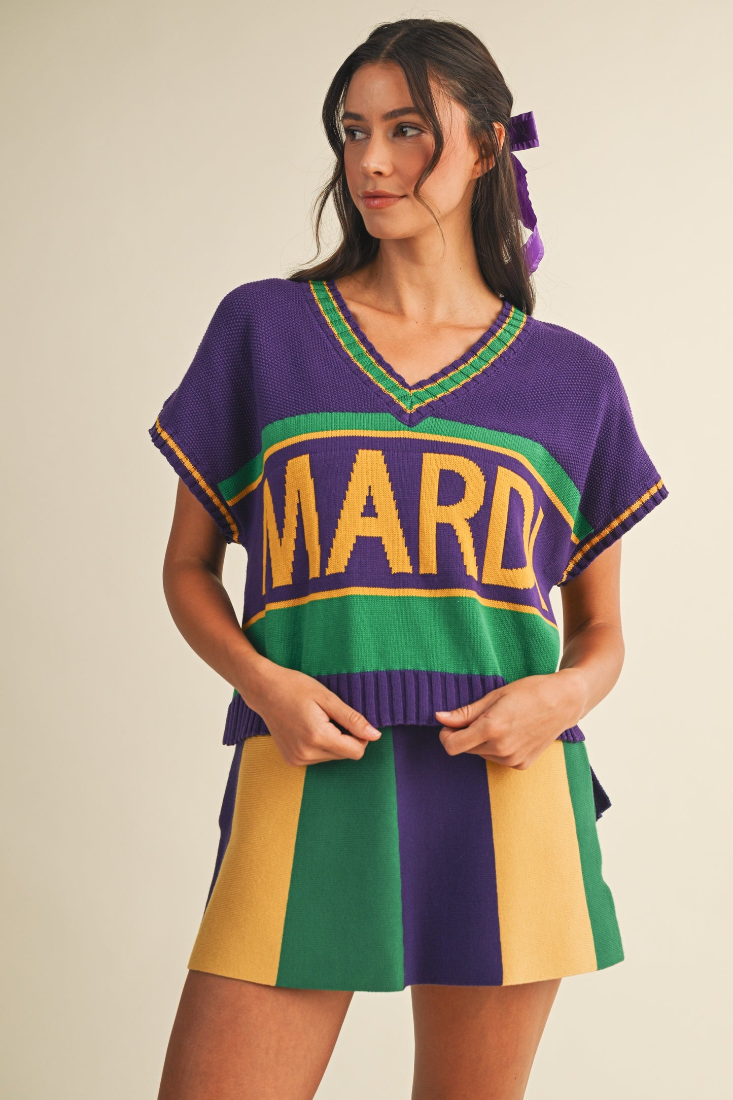 BACCHUS- Mardi Gras Vertical Stripe Sweater Mini Skirt