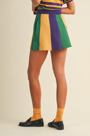 BACCHUS- Mardi Gras Vertical Stripe Sweater Mini Skirt
