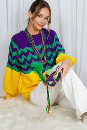 Holiday- Fair Isle Accent Mardi Gras Knitted Sweater