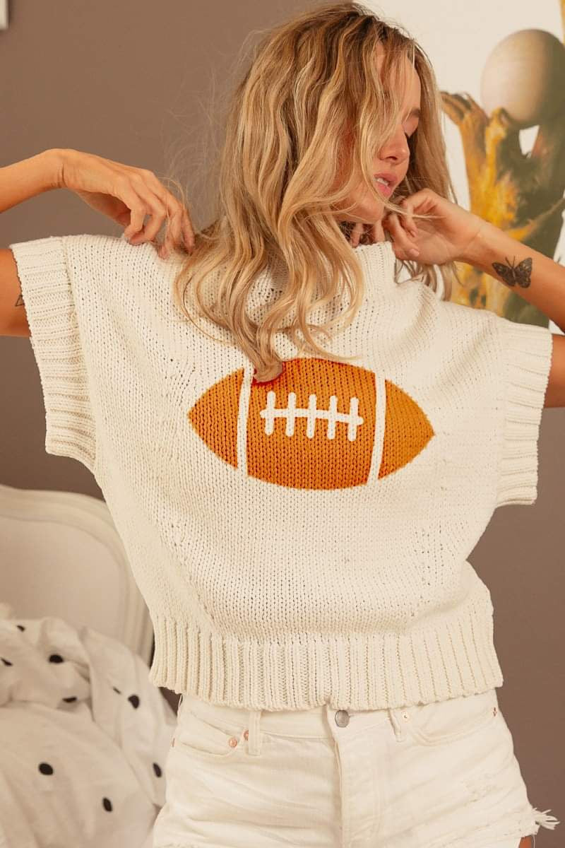 Football Pattern Ribbed Sweater