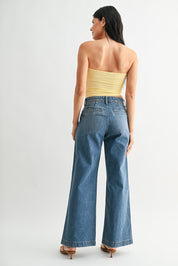 CLASS- Micro Patch Pocket Wide Leg Jean- Just Black Denim