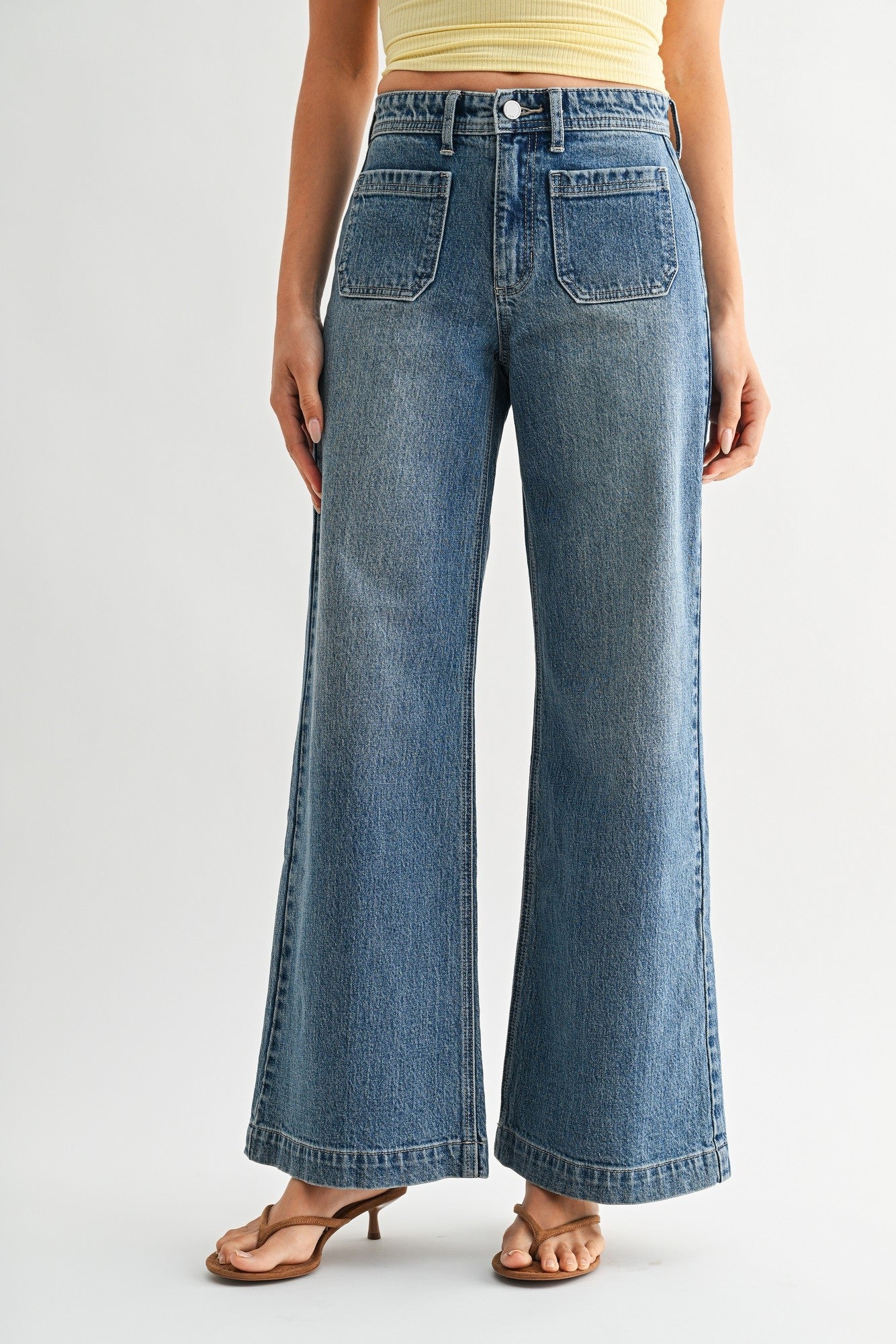 CLASS- Micro Patch Pocket Wide Leg Jean- Just Black Denim