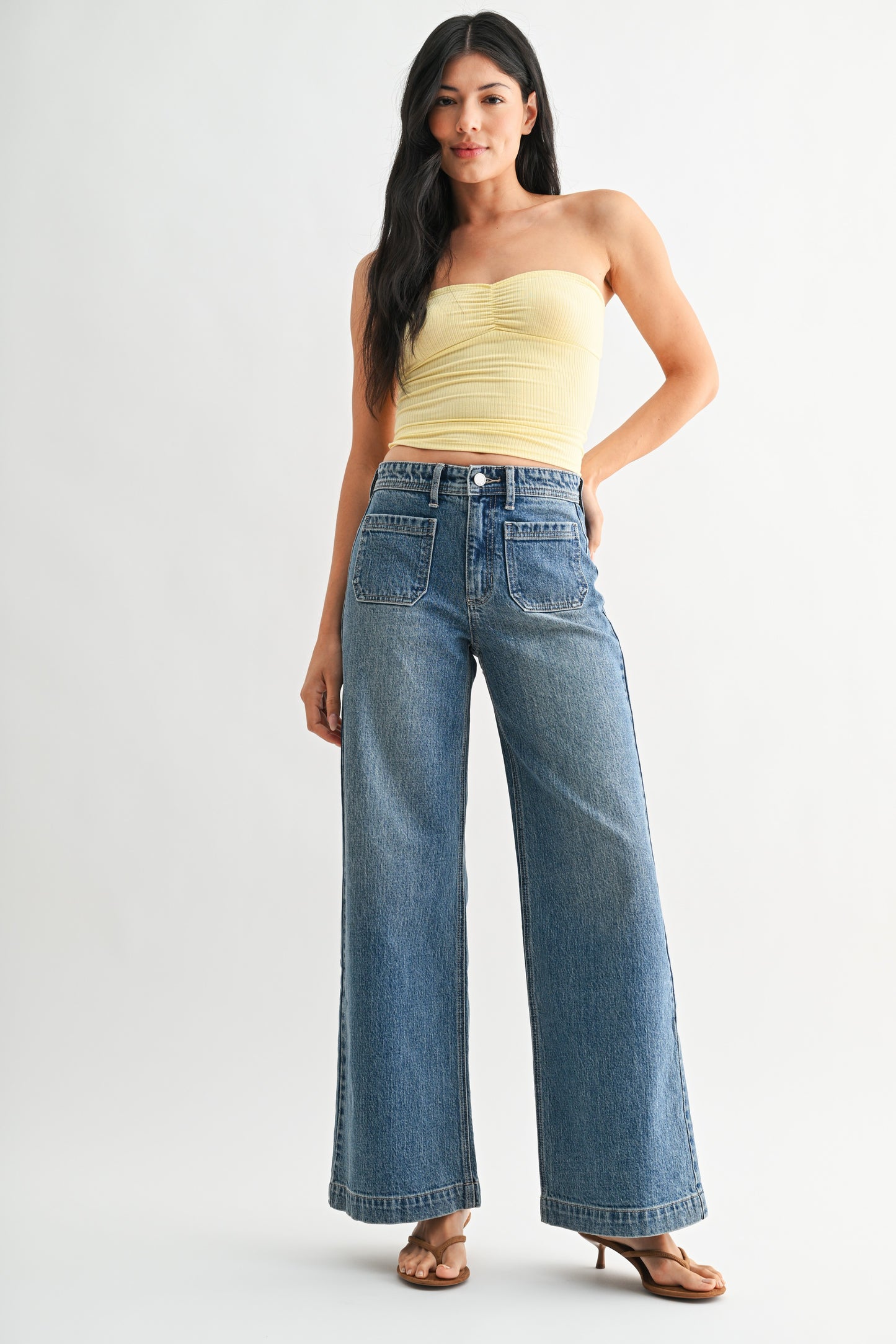 CLASS- Micro Patch Pocket Wide Leg Jean- Just Black Denim