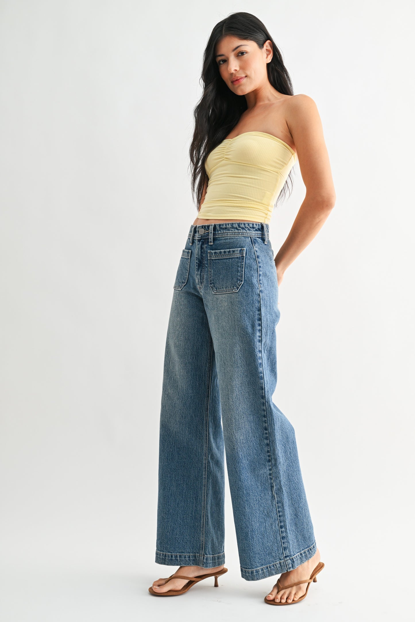 CLASS- Micro Patch Pocket Wide Leg Jean- Just Black Denim