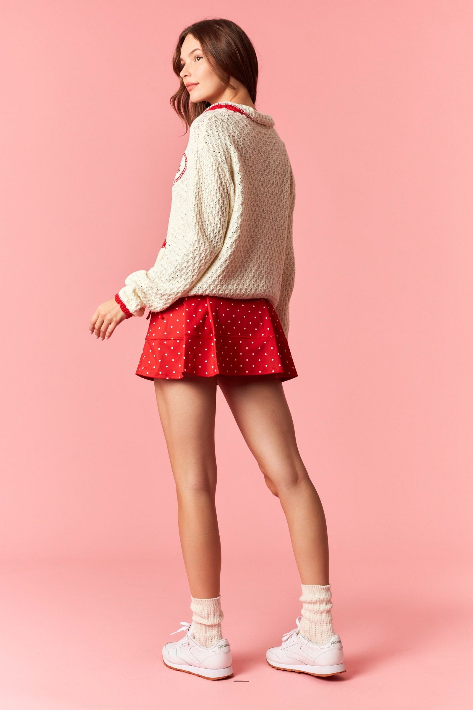 Polka Dot Bow Tie Pleated Active Skort