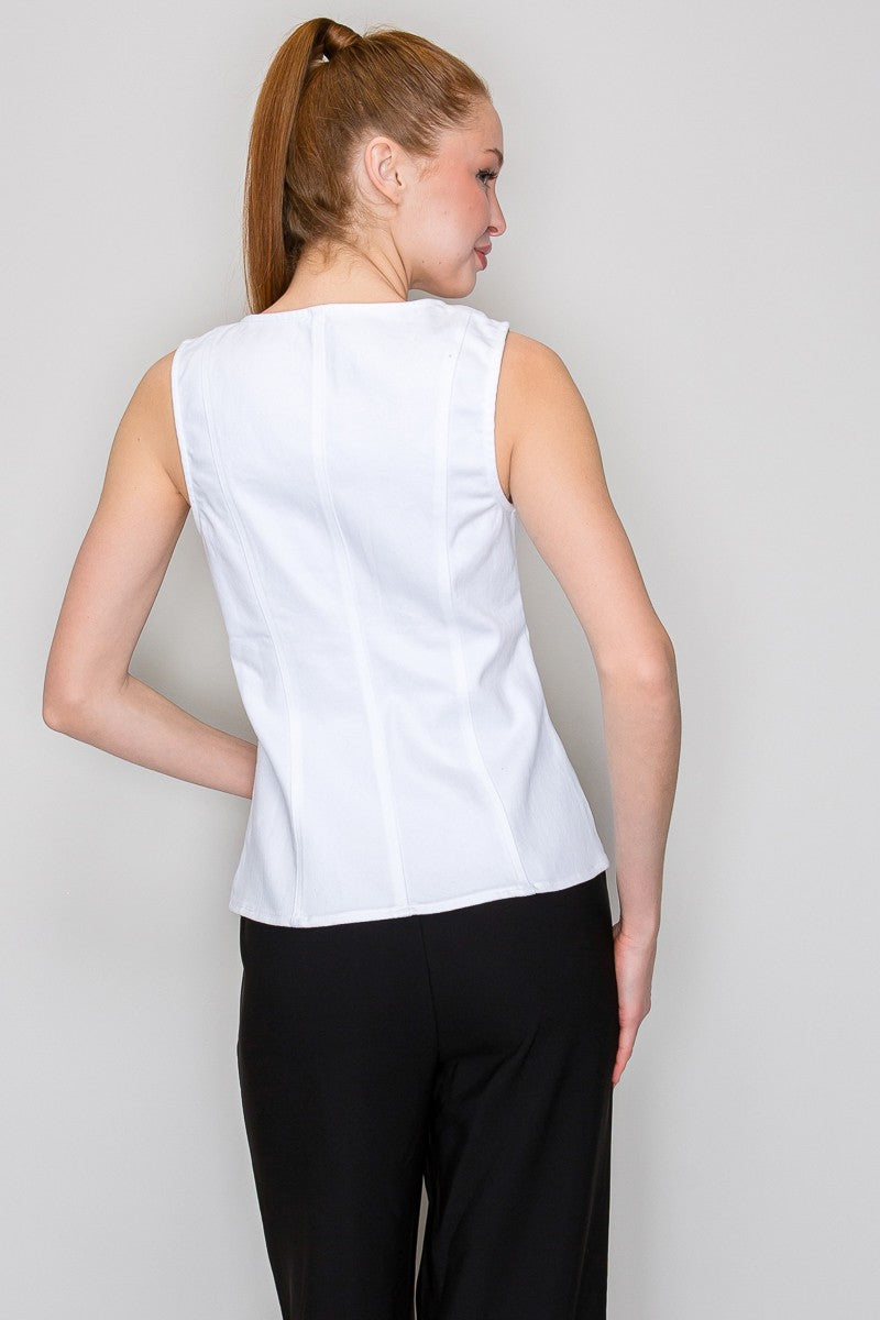 Contoured Square Neck Denim Top