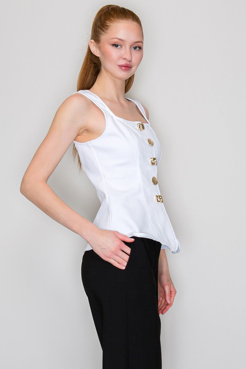 Contoured Square Neck Denim Top