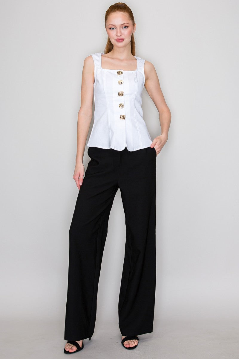 Contoured Square Neck Denim Top