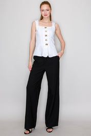 Contoured Square Neck Denim Top