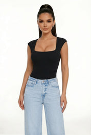 Square Sleeveless Snap-button Solid Bodysuit