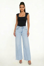 Square Sleeveless Snap-button Solid Bodysuit