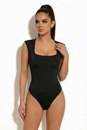 Square Sleeveless Snap-button Solid Bodysuit