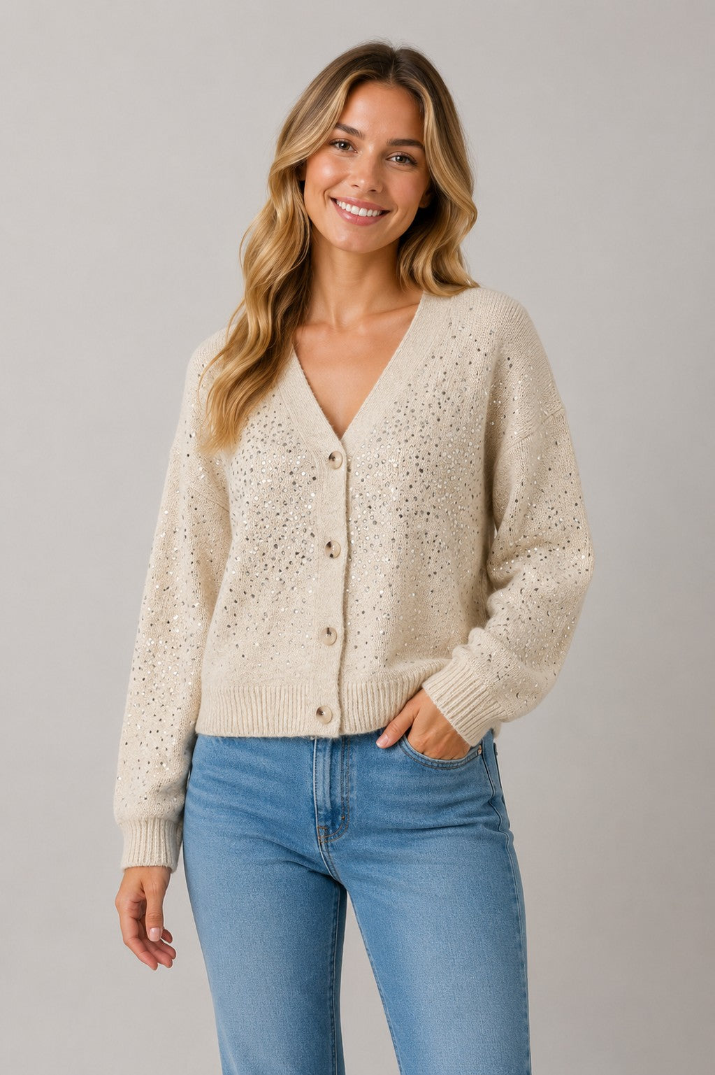 Sequin Speckled V-neck Cardigan