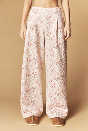 Floral Quilted Half Zip Pullover & Wide Leg Pants Set