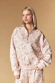 Floral Quilted Half Zip Pullover & Wide Leg Pants Set