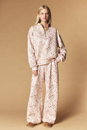 Floral Quilted Half Zip Pullover & Wide Leg Pants Set