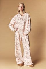 Floral Quilted Half Zip Pullover & Wide Leg Pants Set