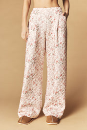 Floral Quilted Half Zip Pullover & Wide Leg Pants Set