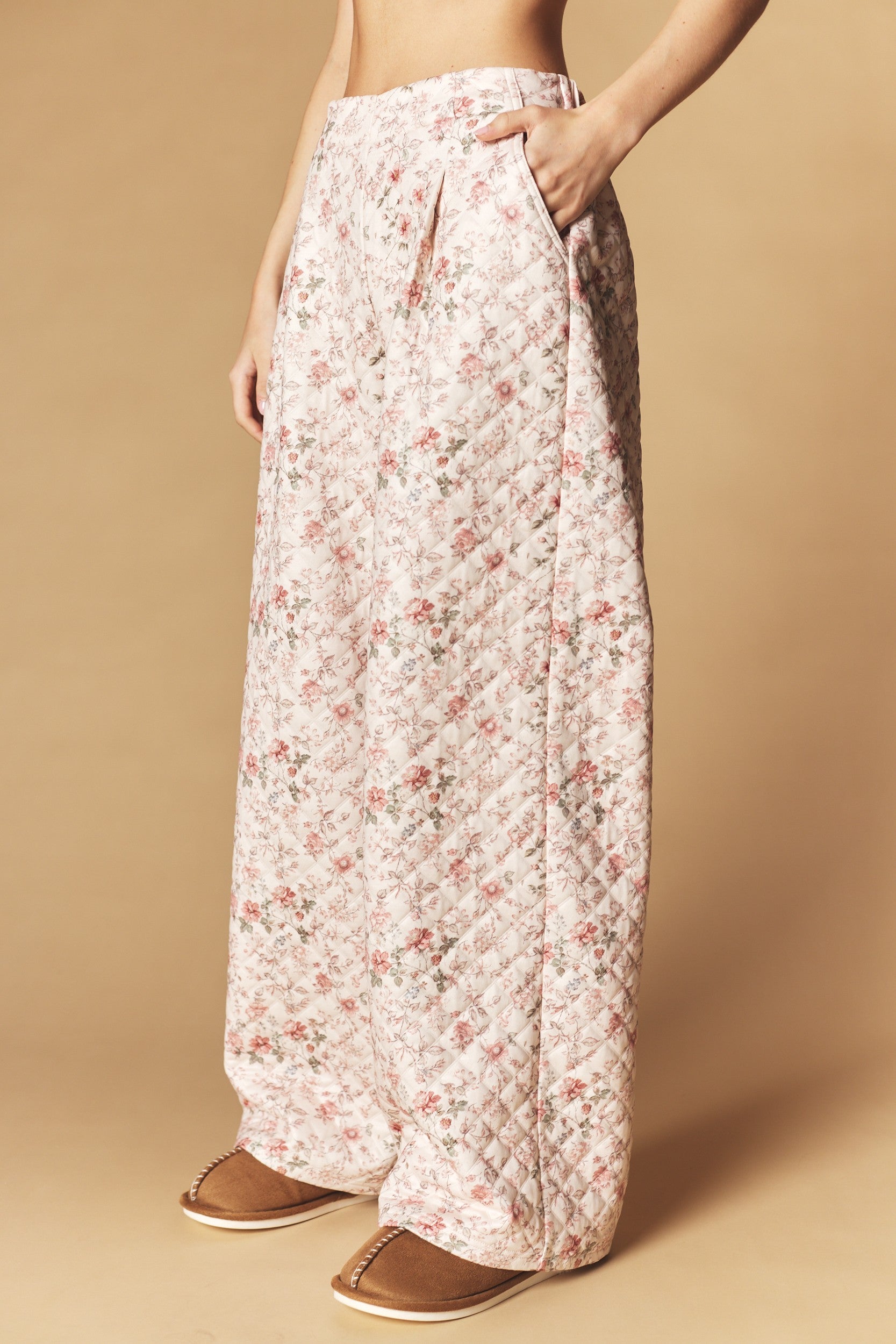 Floral Quilted Half Zip Pullover & Wide Leg Pants Set