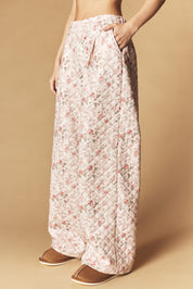 Floral Quilted Half Zip Pullover & Wide Leg Pants Set
