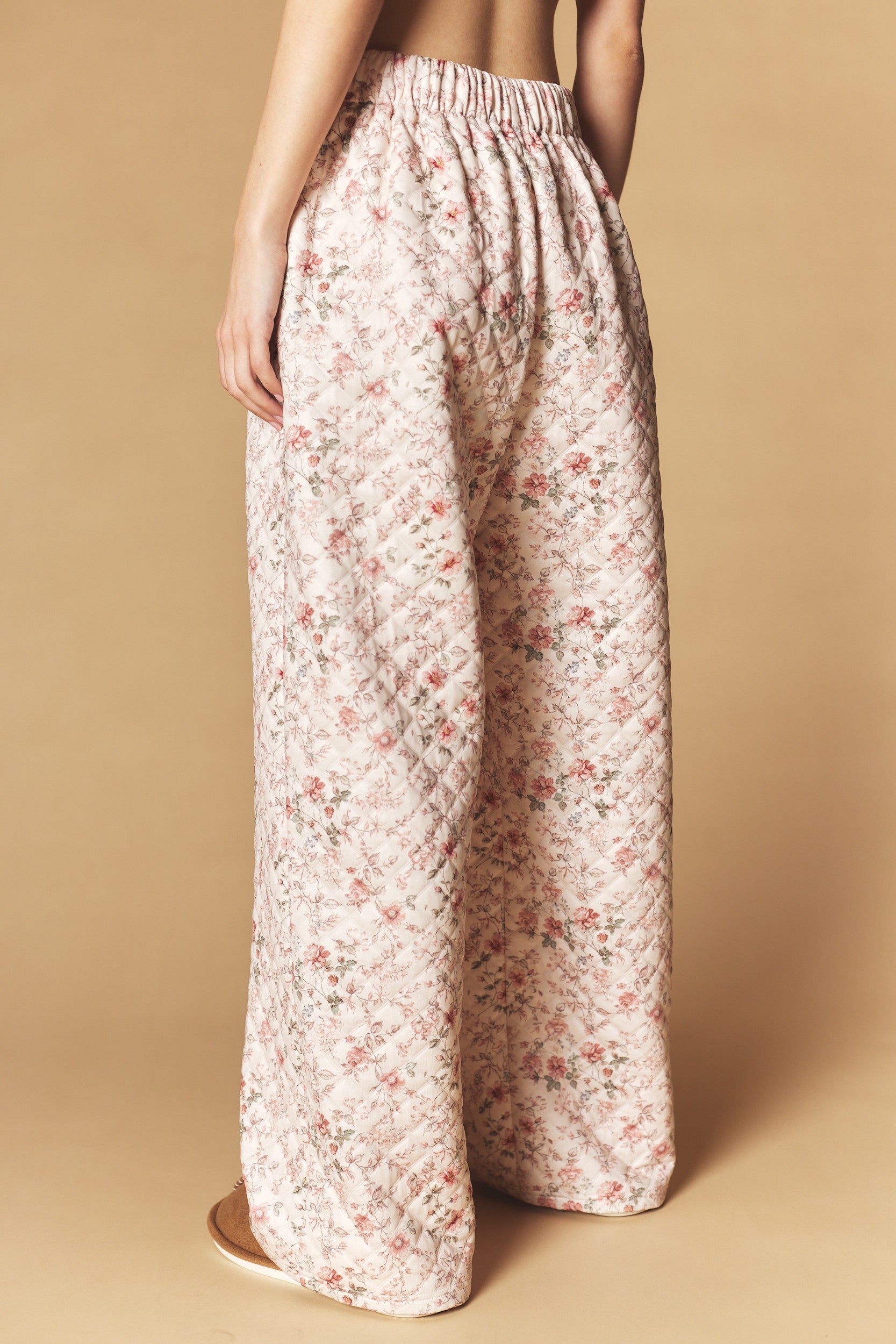 Floral Quilted Half Zip Pullover & Wide Leg Pants Set