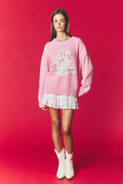 Bows & Mistletoe Pink Christmas Tree Sweater