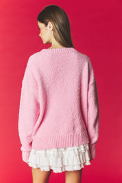 Bows & Mistletoe Pink Christmas Tree Sweater