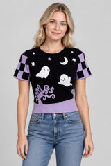 Halloween Ghost Checkerboard Sweater Top