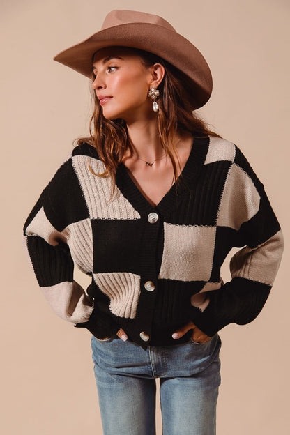 Playing Games Checkered Cardigan
