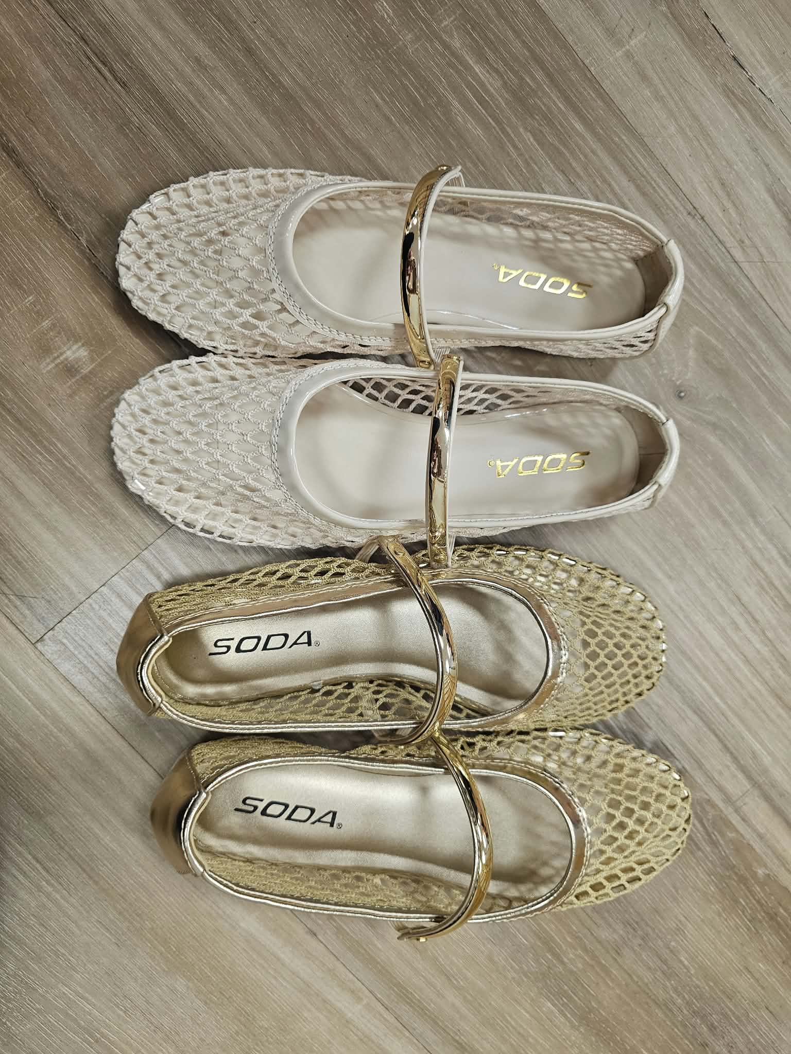 MEGHAN- MESH SANDALS W/GOLD STRAP
