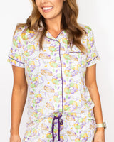 The Royal Standard- King Cake Love Short Sleeve Button Up Sleep Shirt