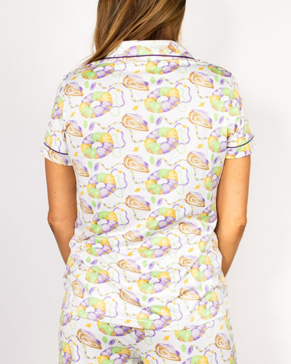 The Royal Standard- King Cake Love Short Sleeve Button Up Sleep Shirt