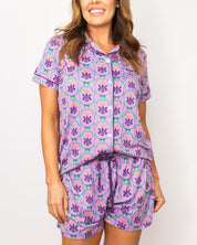 The Royal Standard-Mardi Bow Short Sleeve Button Up Sleep Shirt