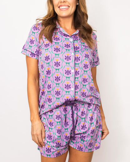 The Royal Standard-Mardi Bow Short Sleeve Button Up Sleep Shirt