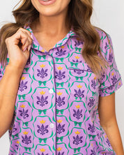 The Royal Standard-Mardi Bow Short Sleeve Button Up Sleep Shirt