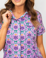The Royal Standard-Mardi Bow Short Sleeve Button Up Sleep Shirt
