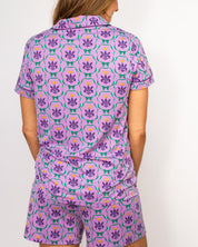 The Royal Standard-Mardi Bow Short Sleeve Button Up Sleep Shirt