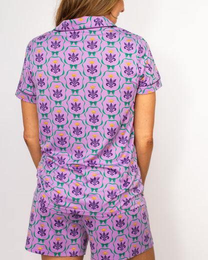 The Royal Standard-Mardi Bow Short Sleeve Button Up Sleep Shirt